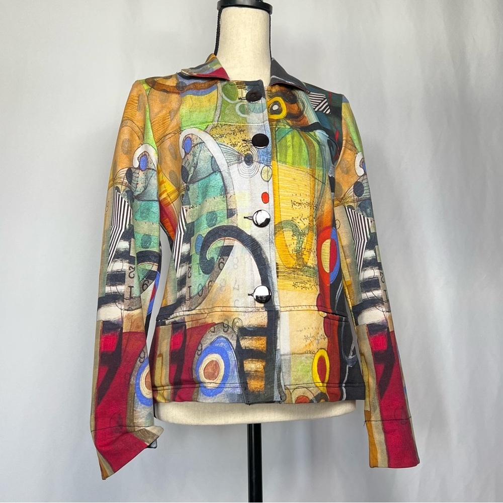 Simply Art By Dolcezza Multi Color. Button Up Shirt Blazer Tunic Women's M Artsy
